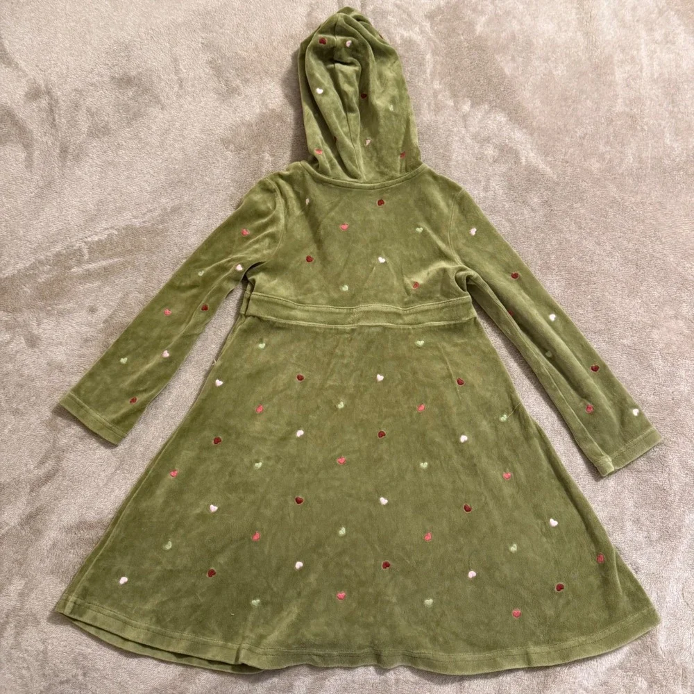 Gymboree Girls Olive Green Velour Hooded Heart Dress Long Sleeve Size 6
